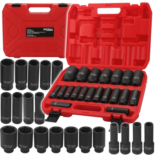 ZESTAW NASADEK UDAROWYCH NASADKI 20 ELEMENTÓW 6-KĄTNE 1/2" SOLIDNE WALIZKA