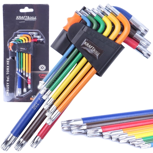 KLUCZE IMBUSOWE AMPULOWE TORX HEX DŁUGIE 9 SZT T10-T50 AMPUL CRV 48-52 HRC