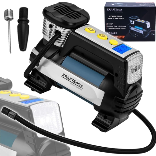 KOMPRESOR SAMOCHODOWY 250W 12V LCD 6,9BAR DO OPON MATERACY PIŁEK