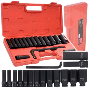 NASADKI UDAROWE ZESTAW NASADEK 1/2" 10- 32 MM 16 SZTUK + PRZEDŁUŻKA WALIZKA