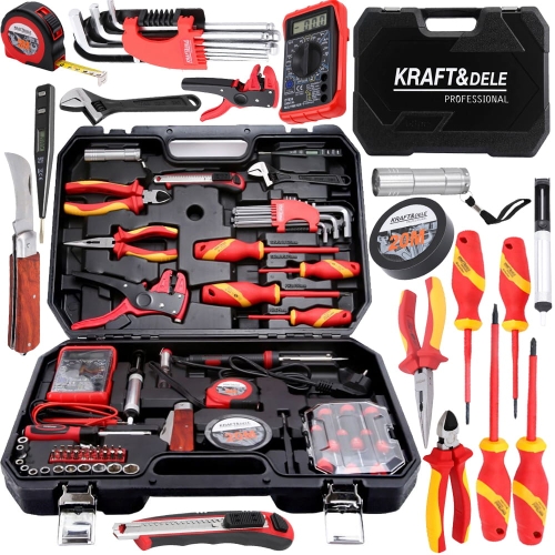 ZESTAW NARZĘDZI WALIZKA KOMPLET 1000V VDE MULTIMETR SZCZYPCE KLUCZE MIARA