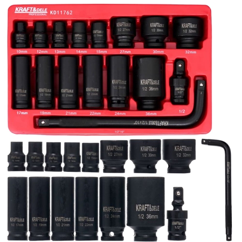 NASADKI UDAROWE ZESTAW NASADEK 1/2" 6-KĄTNE 16 szt. Cr-Mo