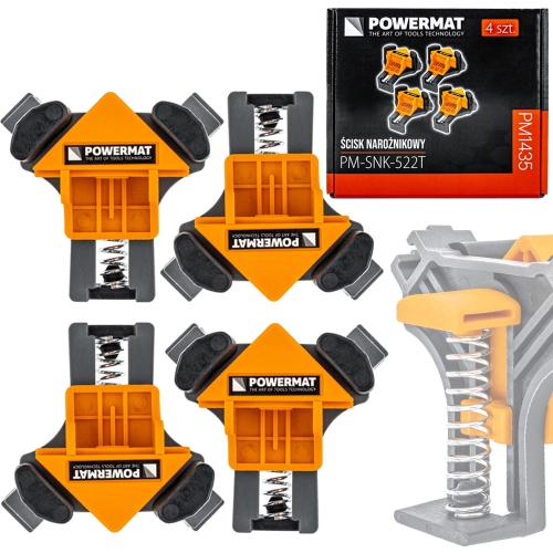 ŚCISKI STOLARSKIE NAROŻNIKOWE 90° KĄTOWE MONTAŻOWE UCHWYTY ZESTAW 4 SZTUKI