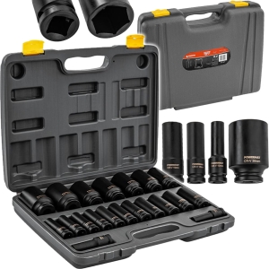 ZESTAW NASADEK UDAROWYCH DO KLUCZY 10-38mm HEX 20szt 1/2" 78mm CRV WALIZKA