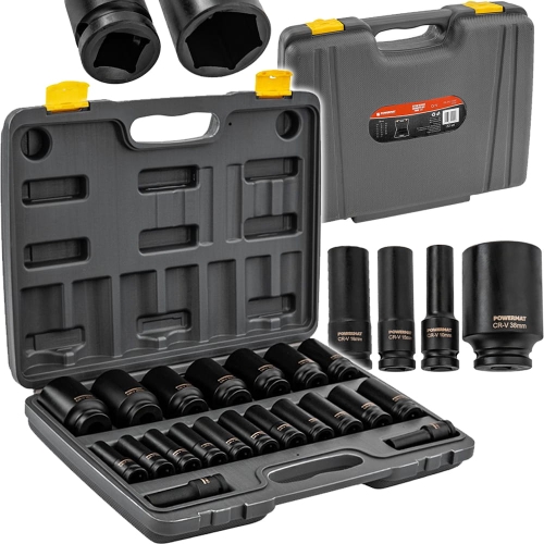 ZESTAW NASADEK UDAROWYCH DO KLUCZY 10-38mm HEX 20szt 1/2" 78mm CRV WALIZKA