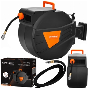 WĄŻ PNEUMATYCZNY NA ZWIJAKU AUTOMATYCZNYM ZWIJANY 30M+2M 1/4" PVC NA ŚCIANĘ