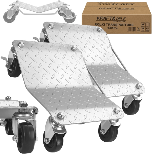 ROLKI TRANSPORTOWE SERWISOWE STALOWE POD KOŁO WARSZTATOWE 2szt 680kg ZESTAW