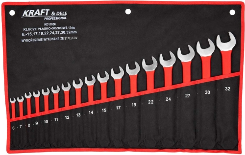KLUCZE PŁASKO-OCZKOWE 17el 6-36mm 12-KĄTNE CR-V STAL CHROMOWO-WANADOWA
