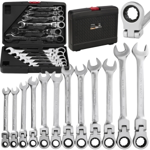 KLUCZE PŁASKO OCZKOWE Z GRZECHOTKĄ ŁAMANE 8-19mm 12szt WALIZKA ZESTAW