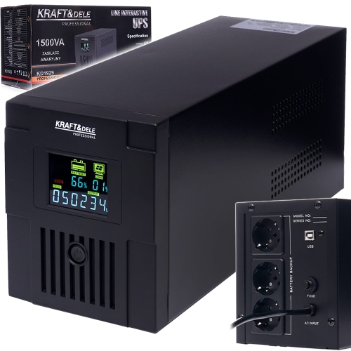 ZASILANIE UPS AWARYJNE 900W WYŚWIETLACZ LCD PIECA POMPY 1500VA DO KOMPUTERA