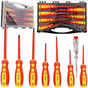 ZESTAW ŚRUBOKRĘTÓW WKRĘTAKÓW IZOLOWANYCH ELEKTRYCZNYCH +PRÓBNIK W WALIZCE 8