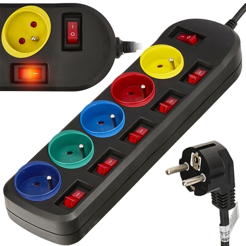 CZARNY PRZEDŁUŻACZ LISTWA ZASILAJĄCA Z WŁĄCZNIKAMI 5M 5 GNIAZD