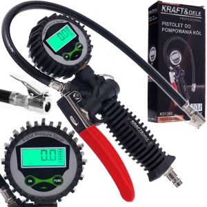 SOLIDNY PISTOLET DO POMPOWANIA 1/4" KÓŁ MANOMETREM LCD + BATERIE
