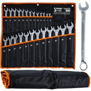 ZESTAW KLUCZY PŁASKO-OCZKOWYCH 25 ELEMENTÓW 6-32mm CrV W ETUI DO GARAŻU