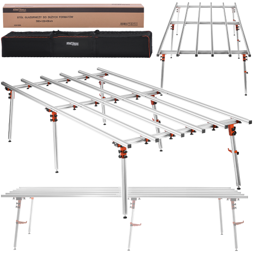STÓŁ GLAZURNICZY DO DUŻYCH FORMATÓW 360x150x80cm DO 250kg ALUMINIUM + TORBA