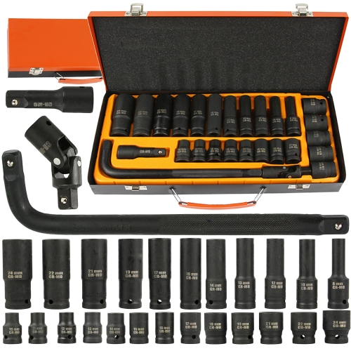 ZESTAW KLUCZY NASADOWYCH NASADKI DŁUGIE KRÓTKIE 8-24mm 1/2'' 27el CR-MO