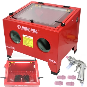 PIASKARKA KABINOWA WARSZTATOWA 90L 5,5BAR PISTOLET + 4 DYSZE LAMPA 12V