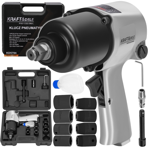 KLUCZ PNEUMATYCZNY 1/4" 1800Nm UDAROWY DO KÓŁ M14 ZESTAW + 8x NASADKI 1/2"