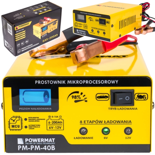 PROSTOWNIK AKUMULATOROWY MIKROPROCESOROWY 15A SAMOCHODOWY 6V 12V ŁADOWARKA