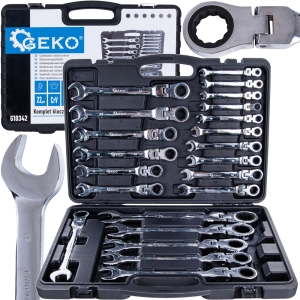 ZESTAW KLUCZY PŁASKO-OCZKOWYCH ŁAMANYCH Z GRZECHOTKĄ 6-32mm KLUCZE CrV 22el