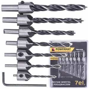 ZESTAW WIERTEŁ DO DREWNA Z POGŁĘBIACZEM WIERTŁA 7 szt.