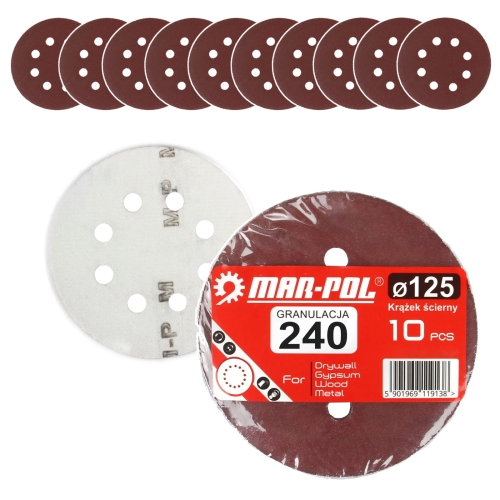 KRĄŻEK SZLIFIERKI 125MM PAPIER ŚCIERNY GR 240 10EL