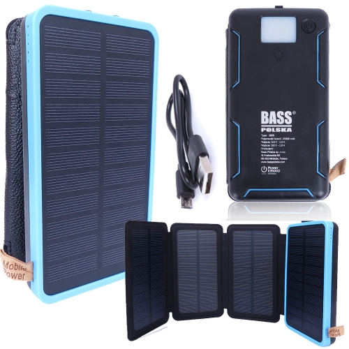 POWERBANK SOLARNY BATERIA PRZENOŚNA ŁADOWARKA 25000mAh 4 PANELE LATARKA
