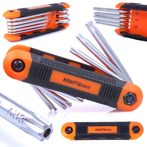 KLUCZE IMBUSOWE AMPULOWE TORX HEX DŁUGIE 8 SZT CRV SKŁADANE