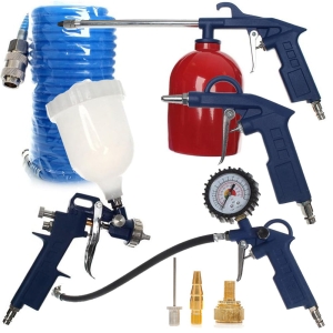 ZESTAW PNEUMATYCZNY PISTOLETY PISTOLET Z MANOMETREM WĄŻ 5 METRÓW 8 EL