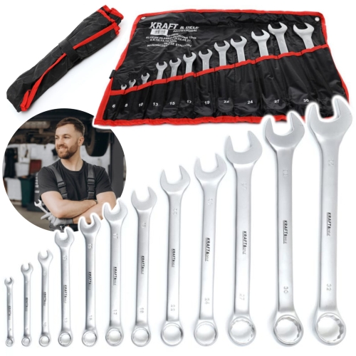 KLUCZE PŁASKO OCZKOWE 6-32MM ZESTAW 12 ELEMENTÓW W POKROWCU