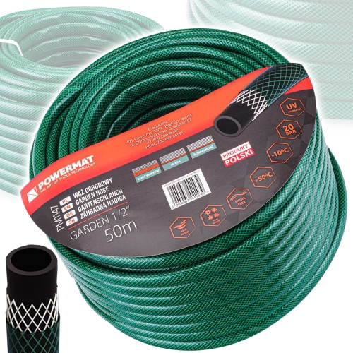 WĄŻ OGRODOWY DO WODY 1/2'' 50M 3 WARSTWOWY 20 BAR PCV ANTY UV