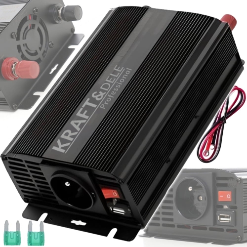 PRZETWORNICA NAPIĘCIA CZYSTA SINUSOIDA 12V 230V 300/600W KABLE BEZPIECZNIKI